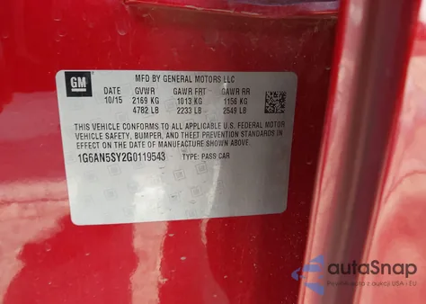 2016 Cadillac Ats-V z USA, uszkodzony, nr VIN 1G6AN5SY2G0119543